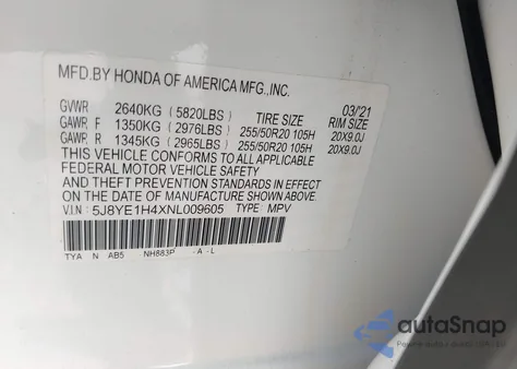 2022 Acura Mdx Technology Package z USA, uszkodzony, nr VIN 5J8YE1H4XNL009605
